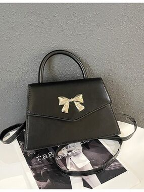 Black Top-Handle Bow Accent Women's Handbag